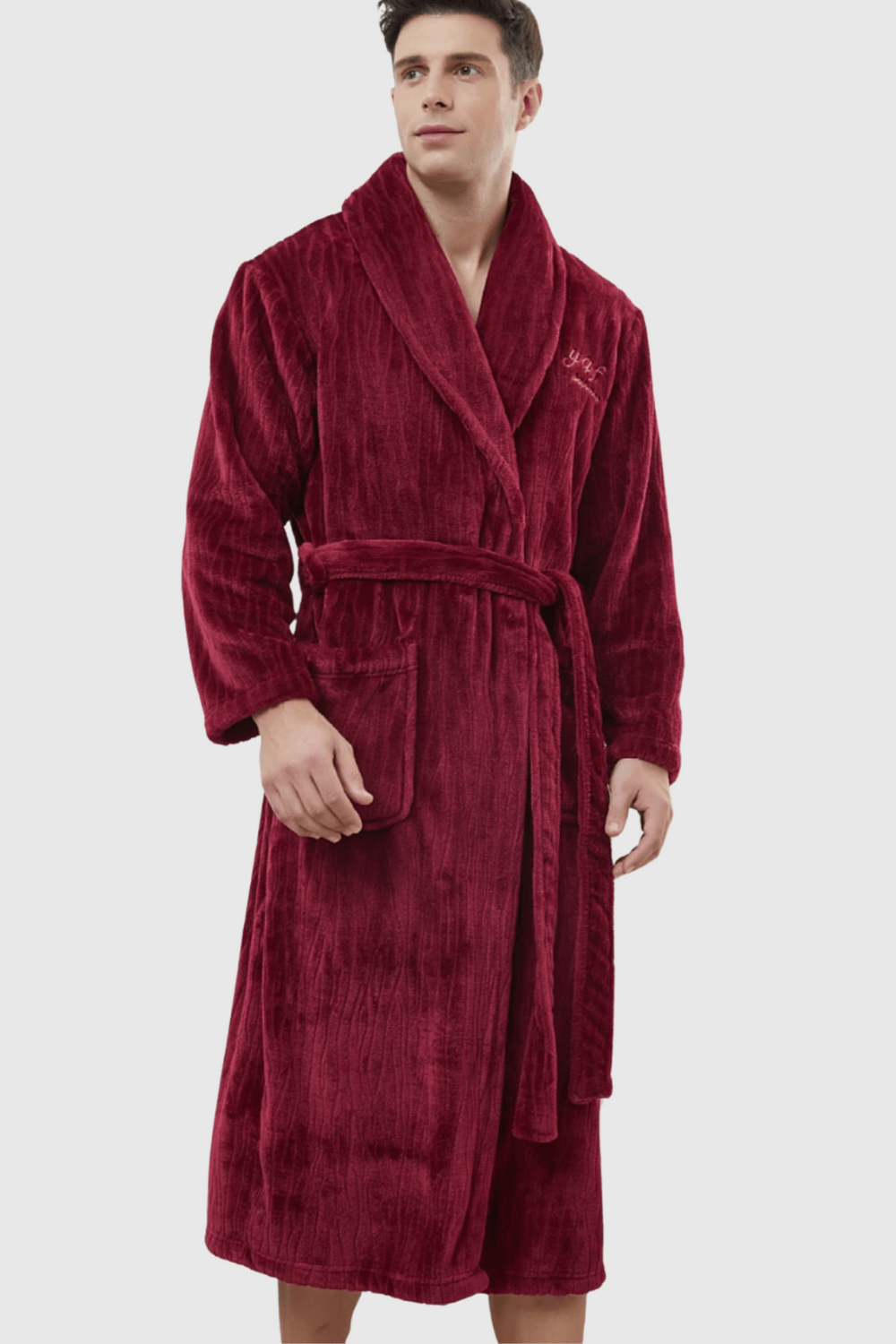 Men's long fleece dressing gown, plus size — Burgundy