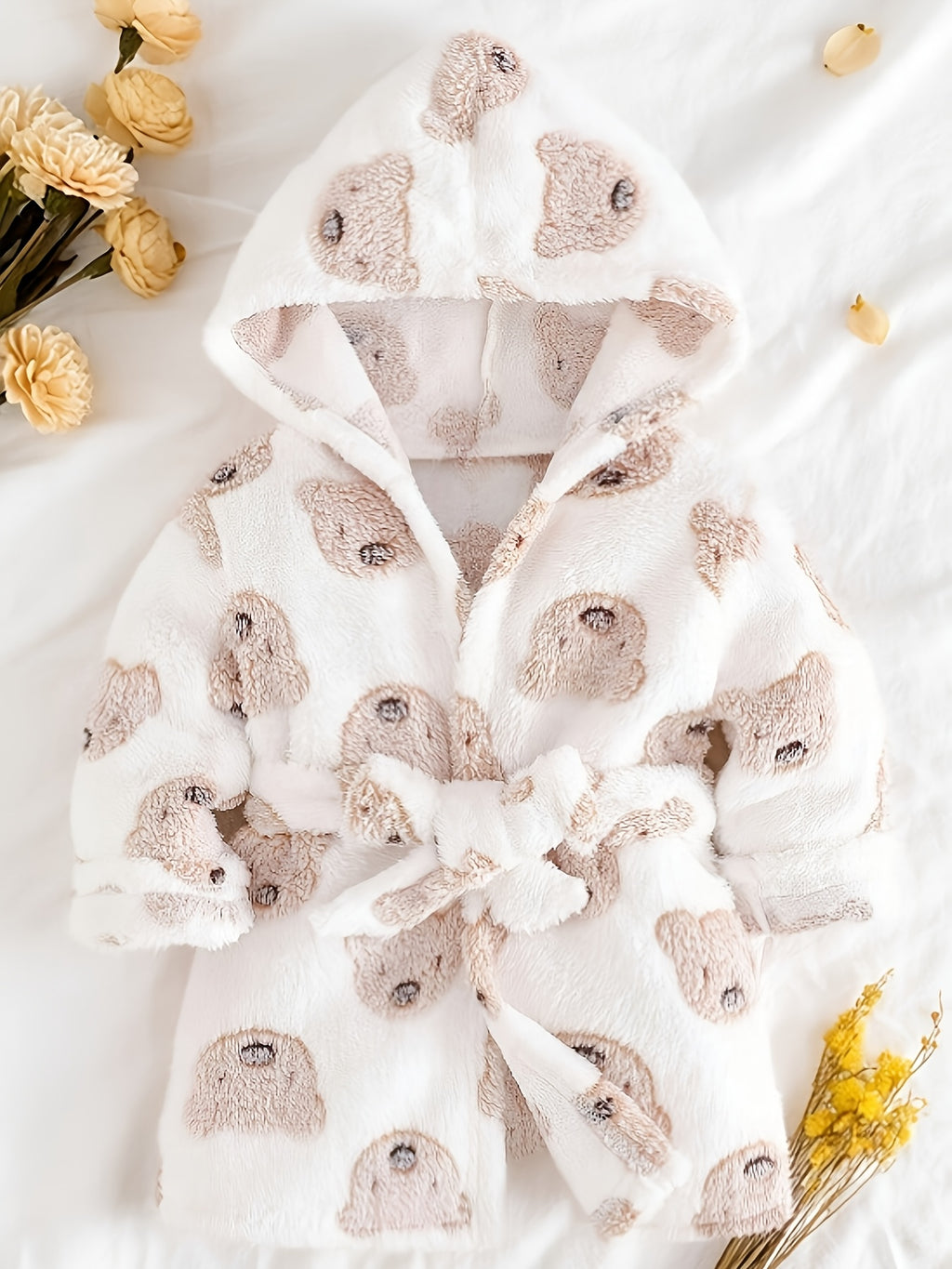 Newborn long hooded fluffy fleece dressing gown