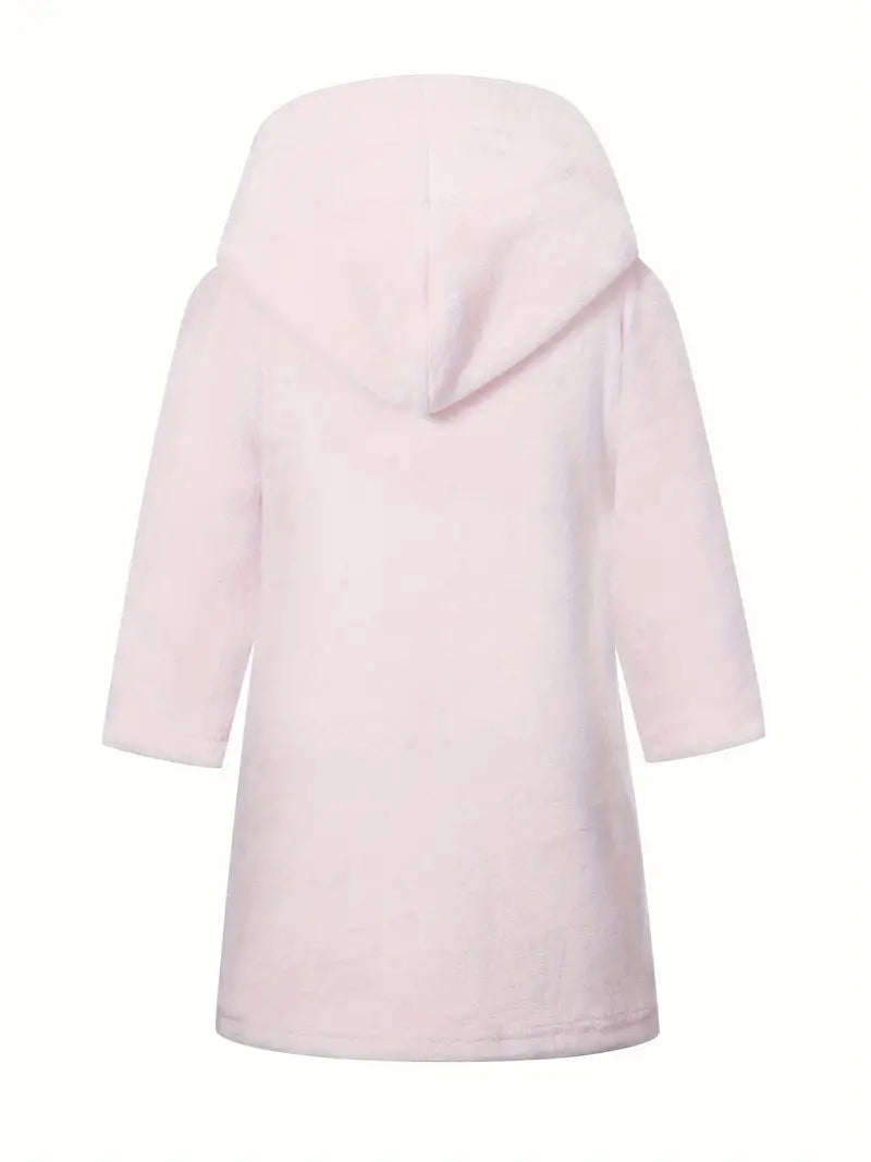 Girls' pink towelling fleece bathrobe