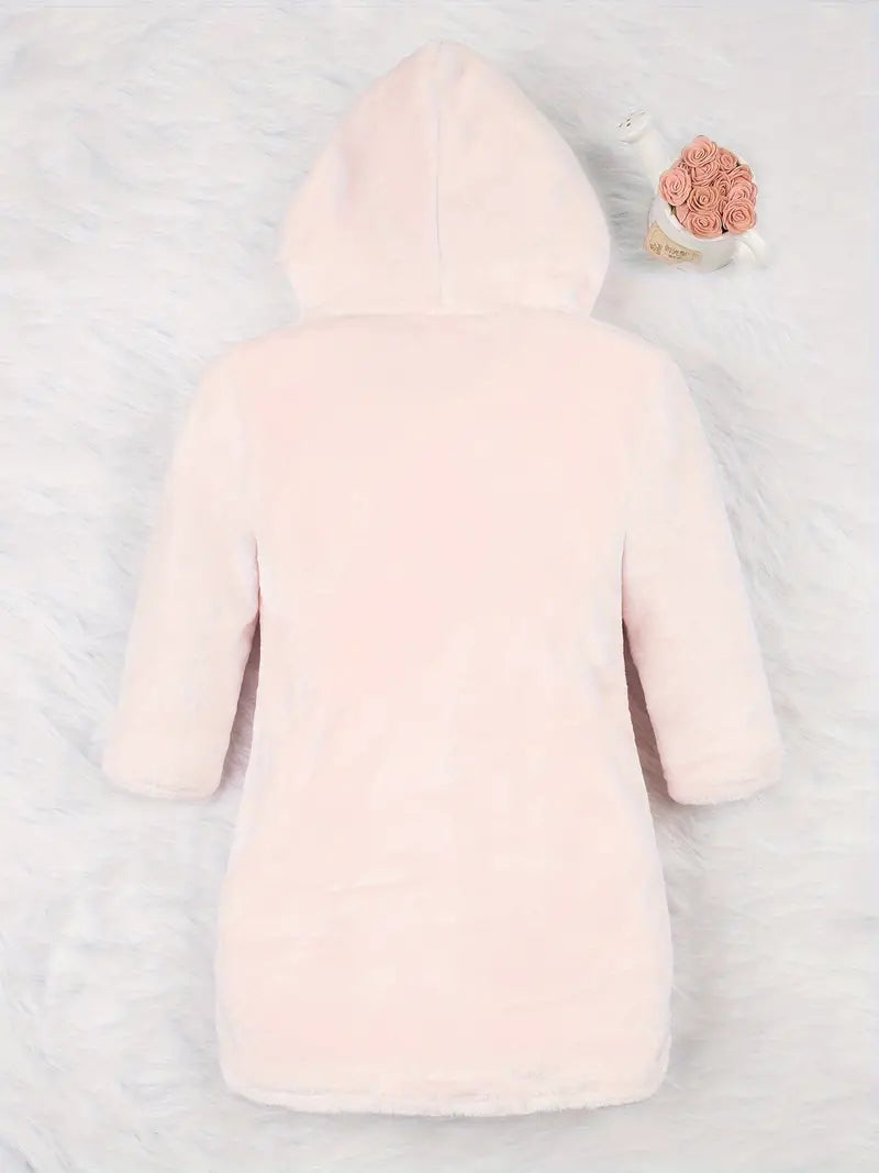 Girls' soft pink fleece bathrobe