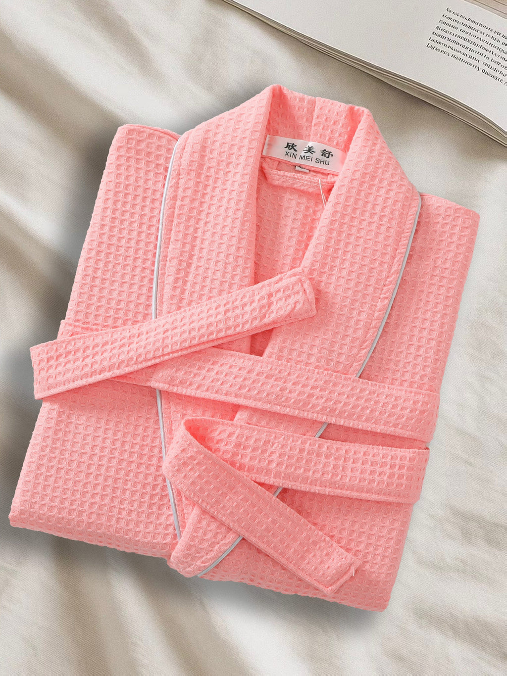 Unisex white tartan waffle bathrobe