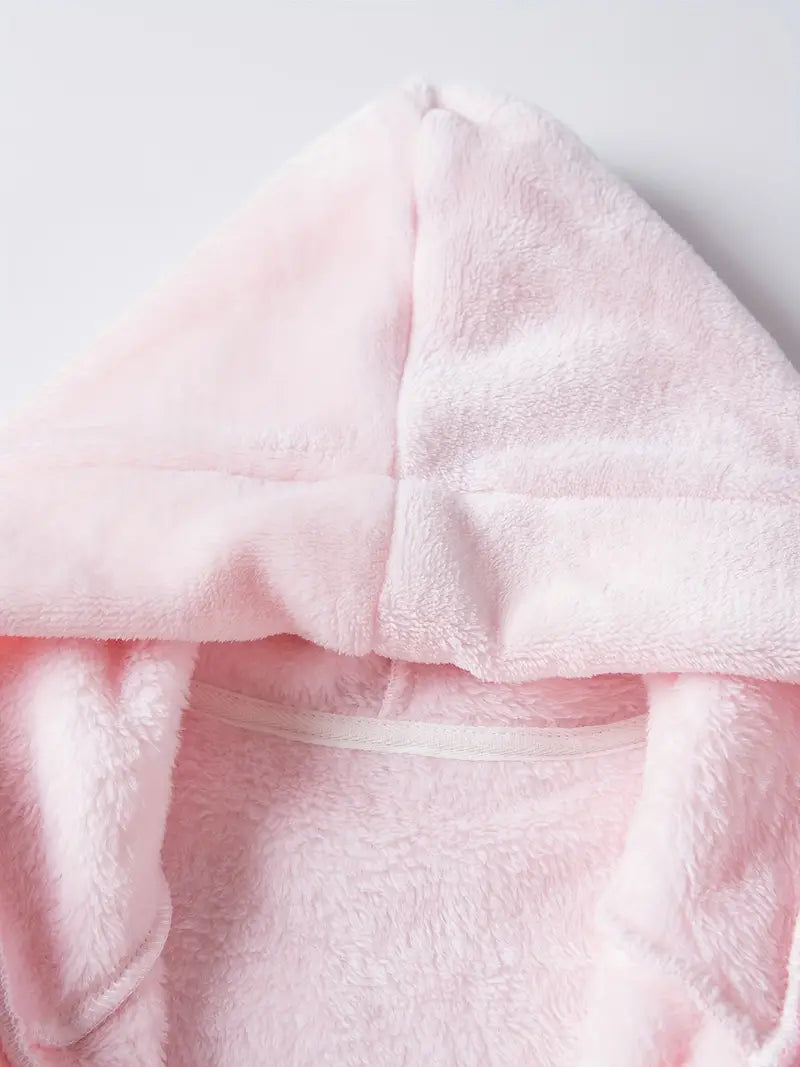 Girls' pink towelling fleece bathrobe
