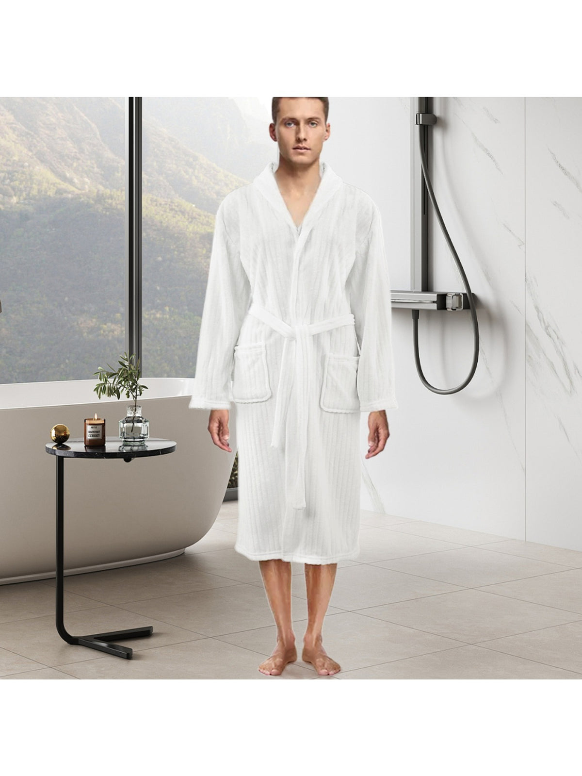 Unisex grey long towelling bathrobe