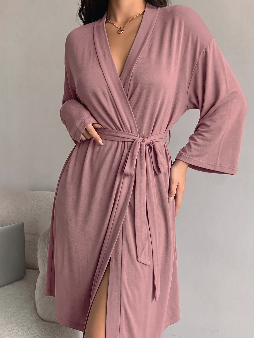 Women's dusty pink modal dressing gown
