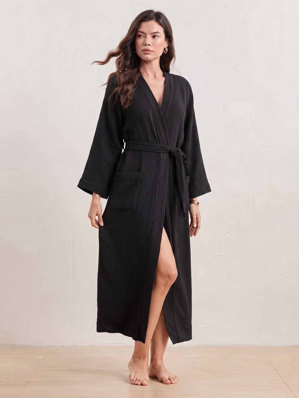 Women's white waffle lightweight dressing gown