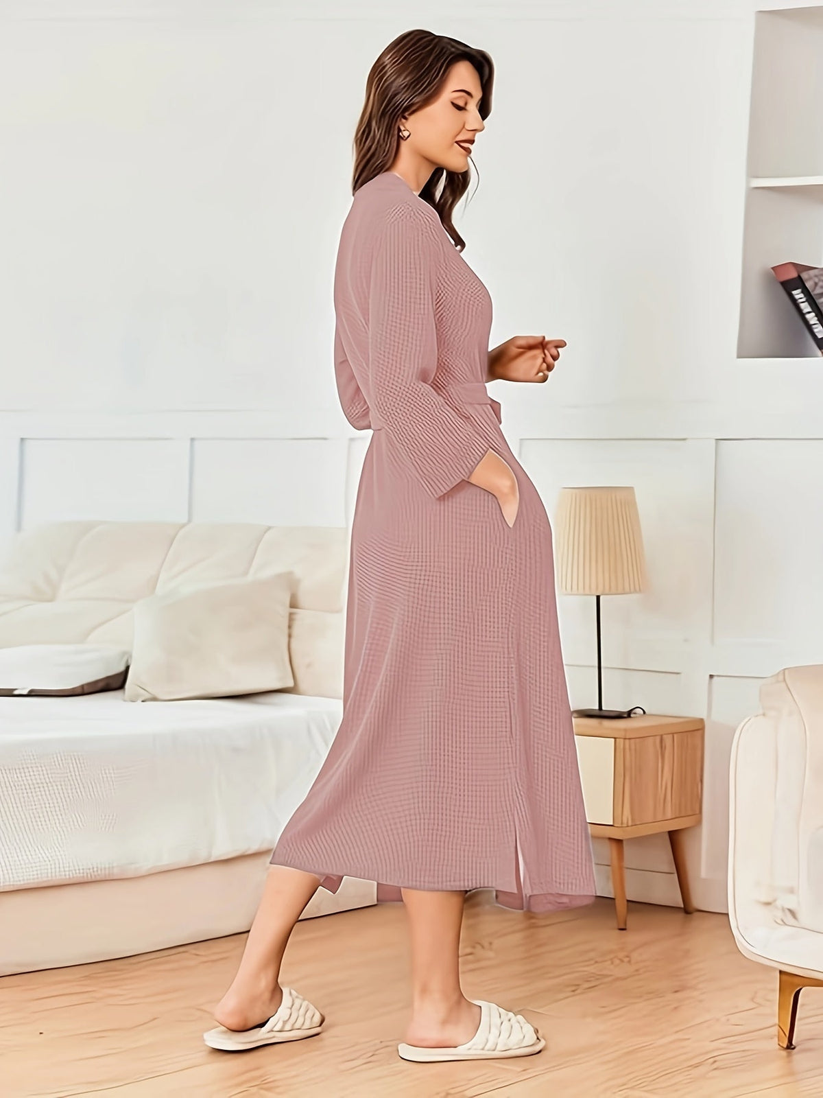 Women's long towelling kimono bathrobe