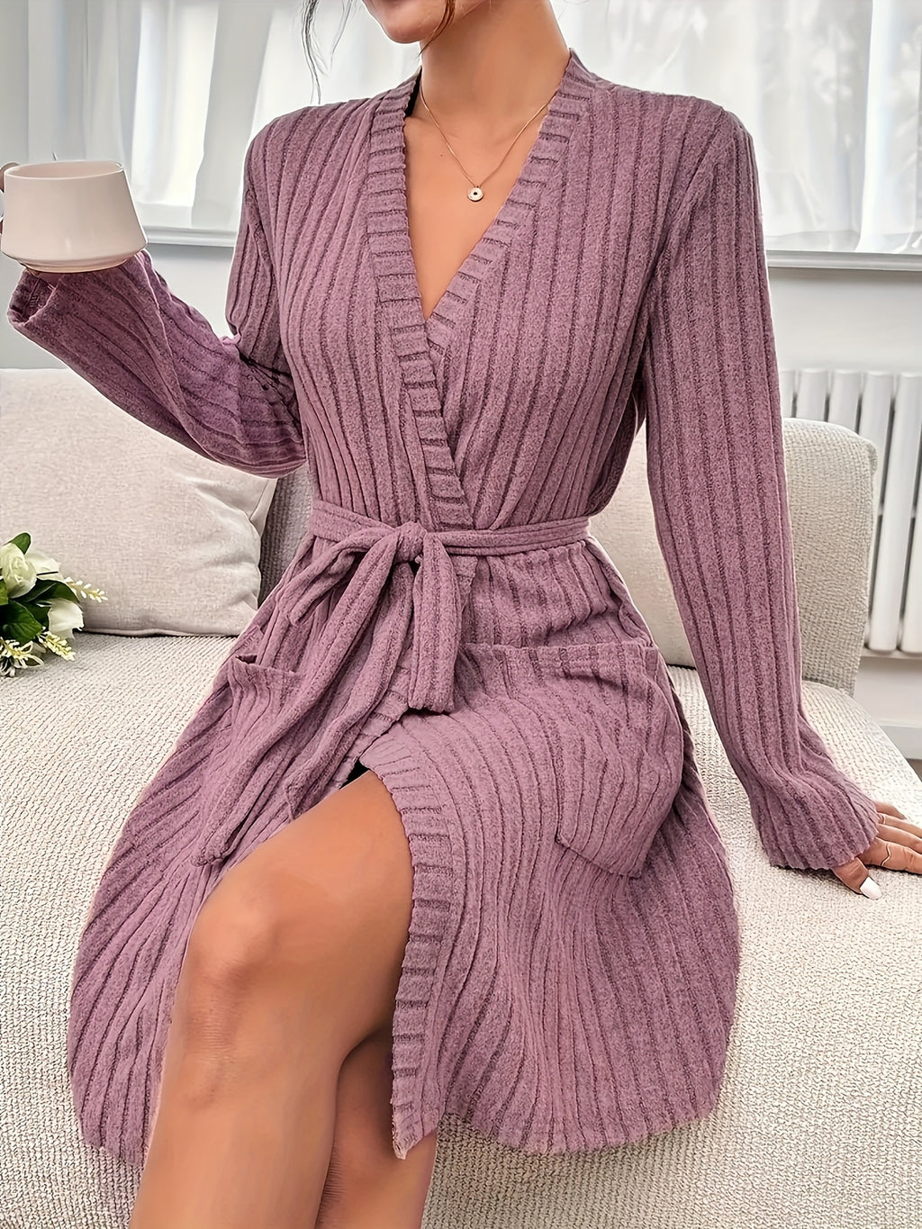 Women's grey long bathrobe