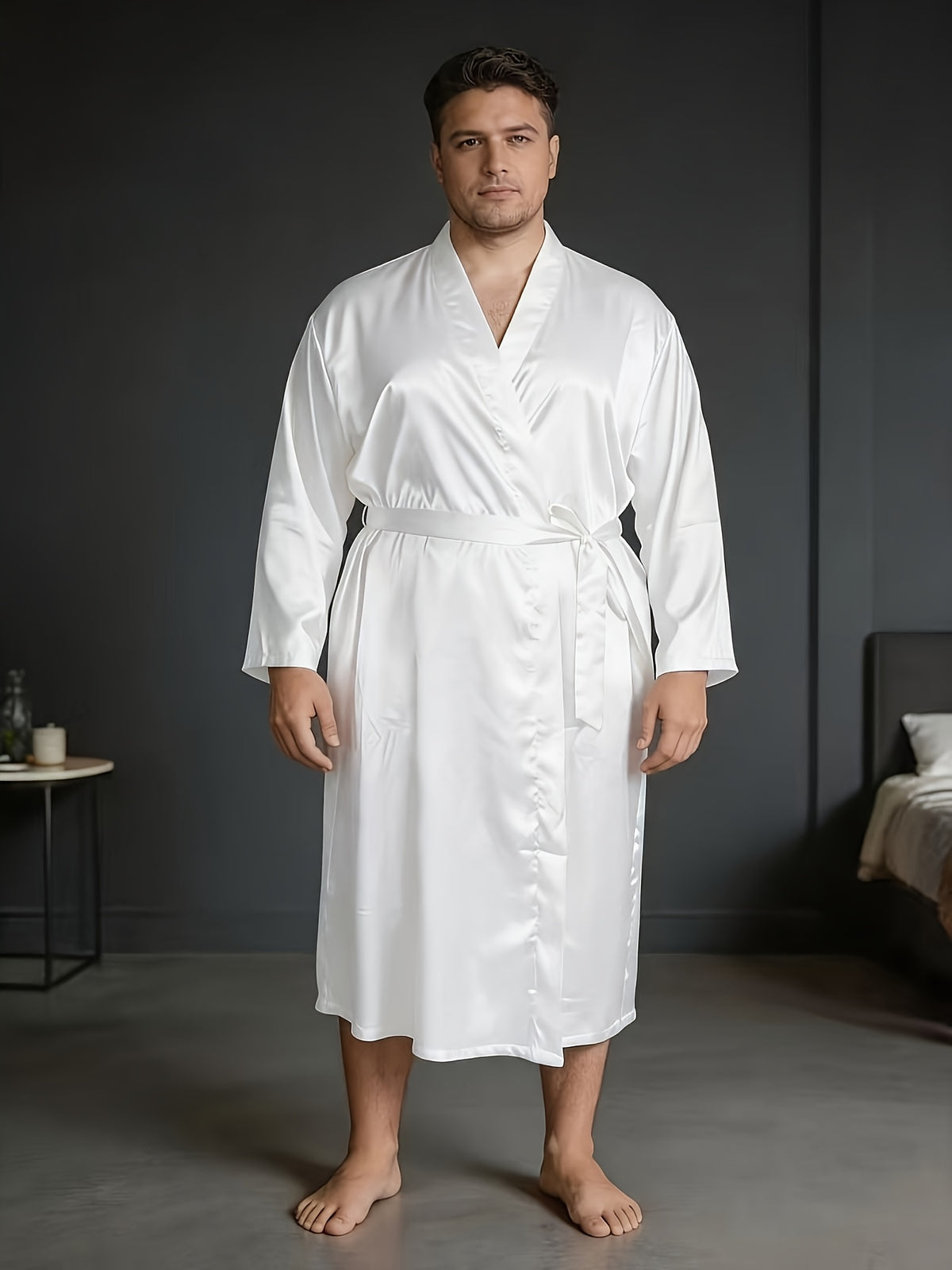 Men's white satin dressing gown