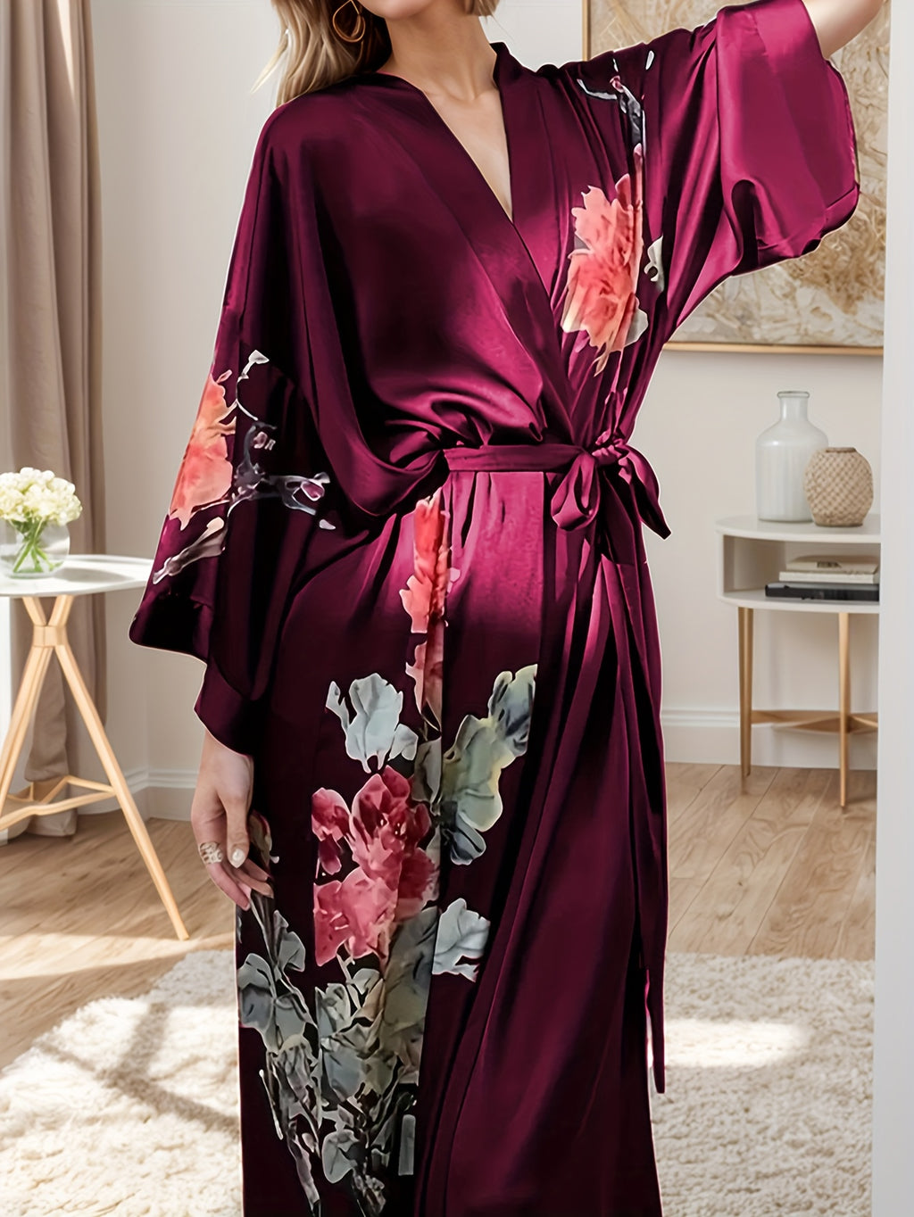 Women's plus size floral satin robe