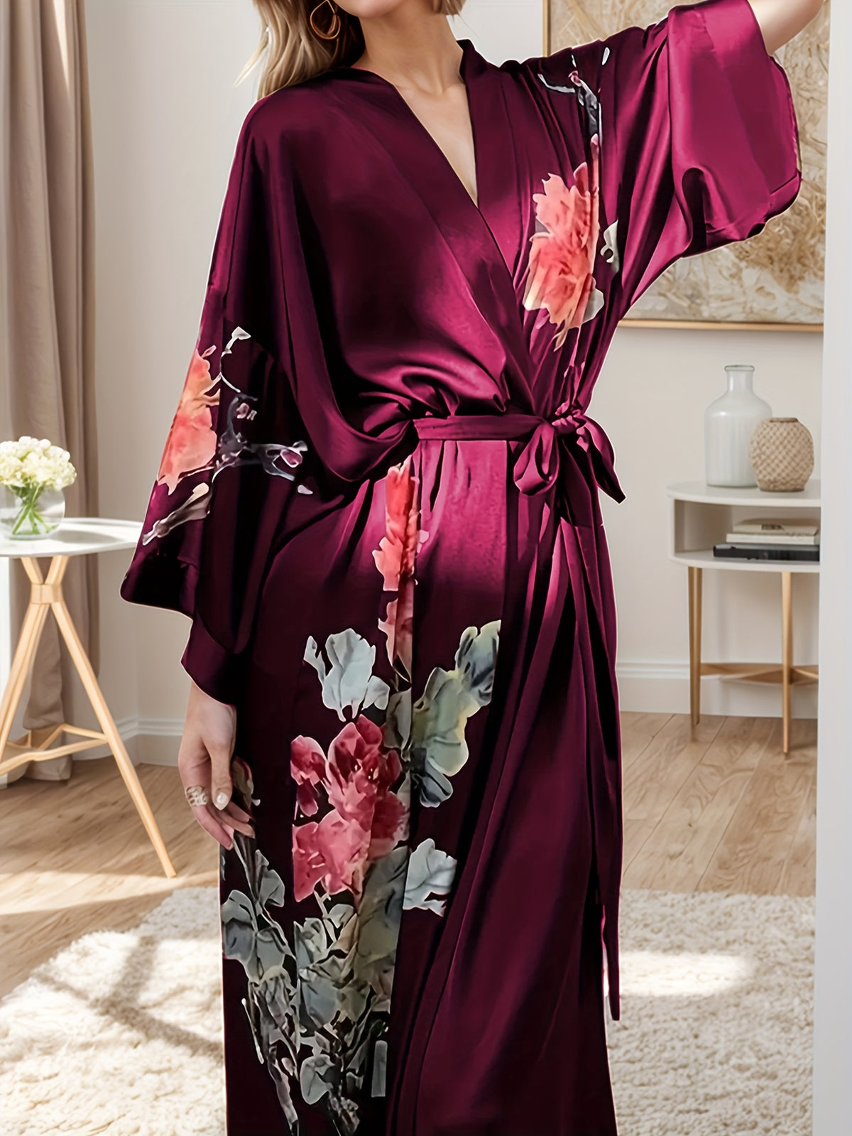 Women's plus size floral satin robe