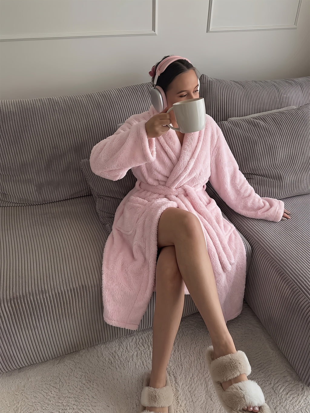 Unisex fluffy fleece dressing gown