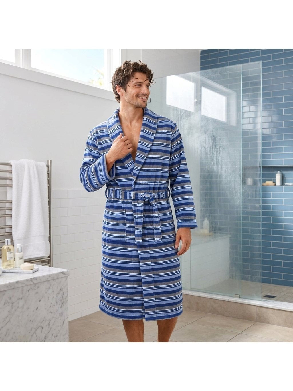 Men's striped bathrobe