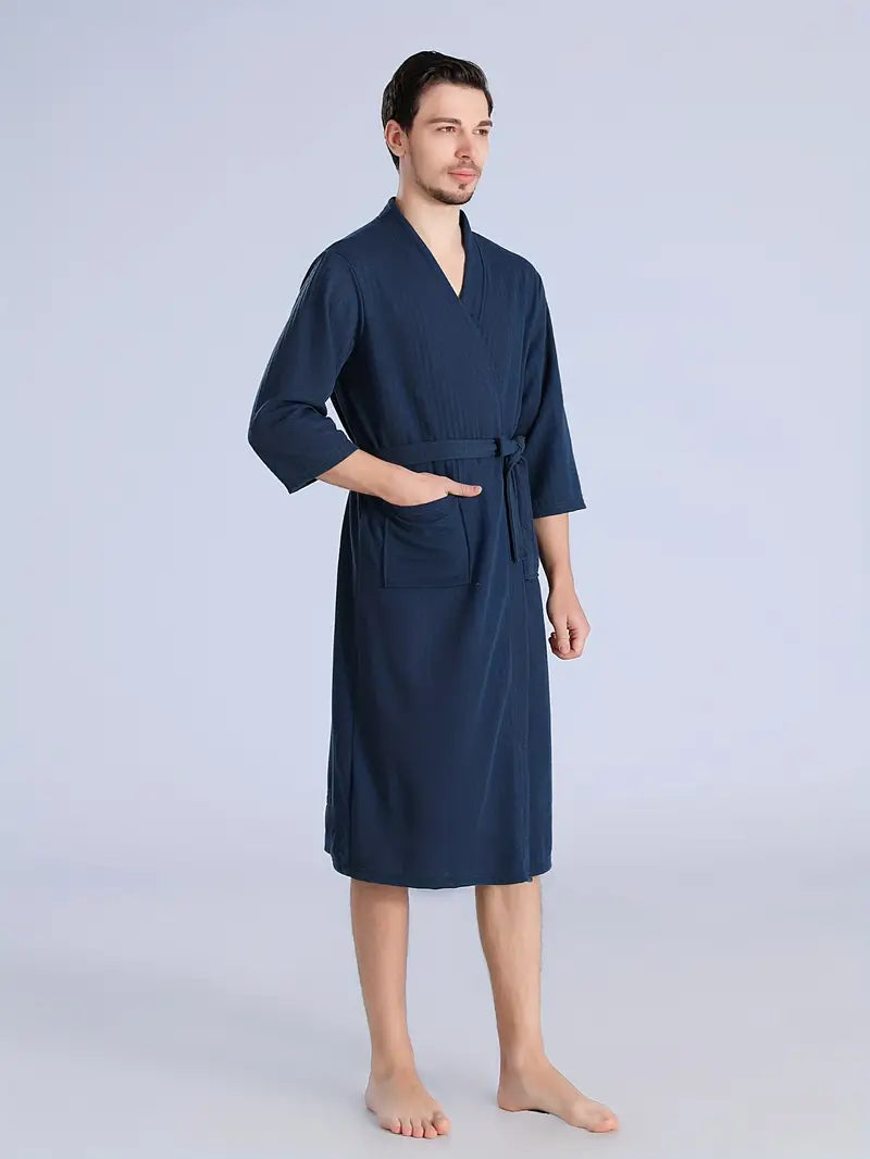 Men's short waffle bathrobe