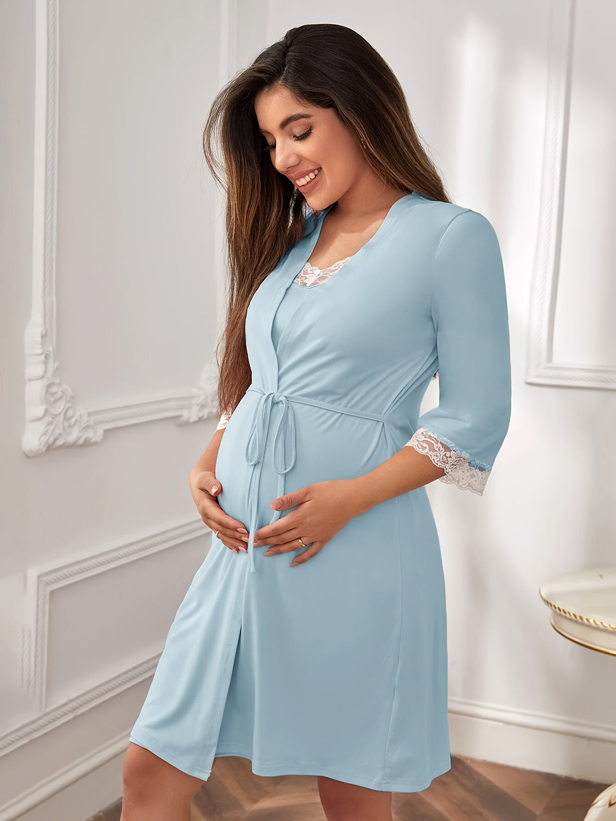Women's maternity nursing nightdress and robe set