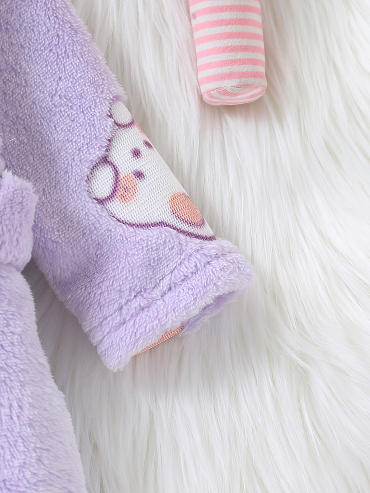 Baby purple long hooded fluffy fleece bathrobe