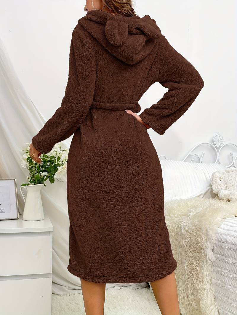 Women's long warm cotton towelling bathrobe