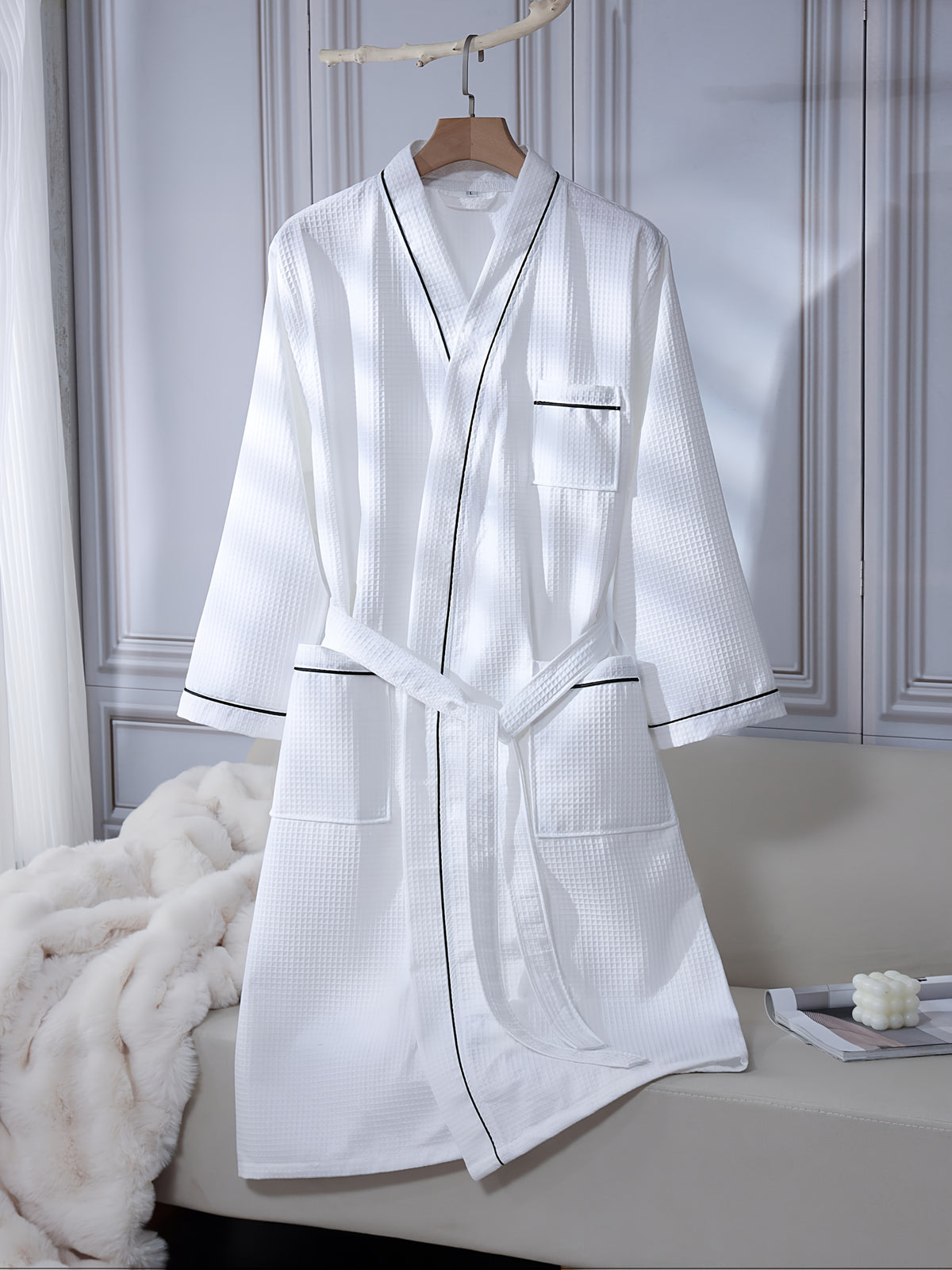 Unisex white bathrobe spa style