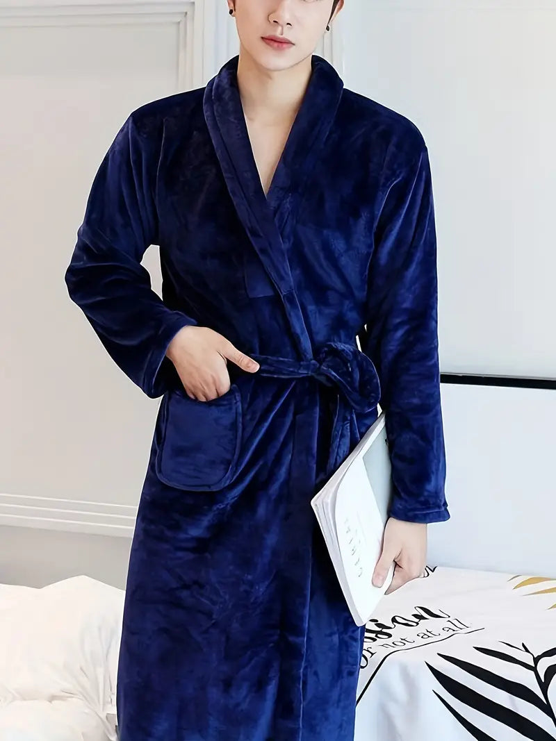 Peignoir polaire homme satin chaud — coloris bleu