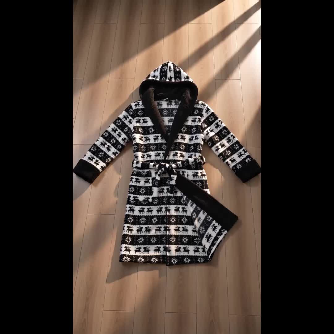 Men's black Fair Isle hooded Christmas dressing gown