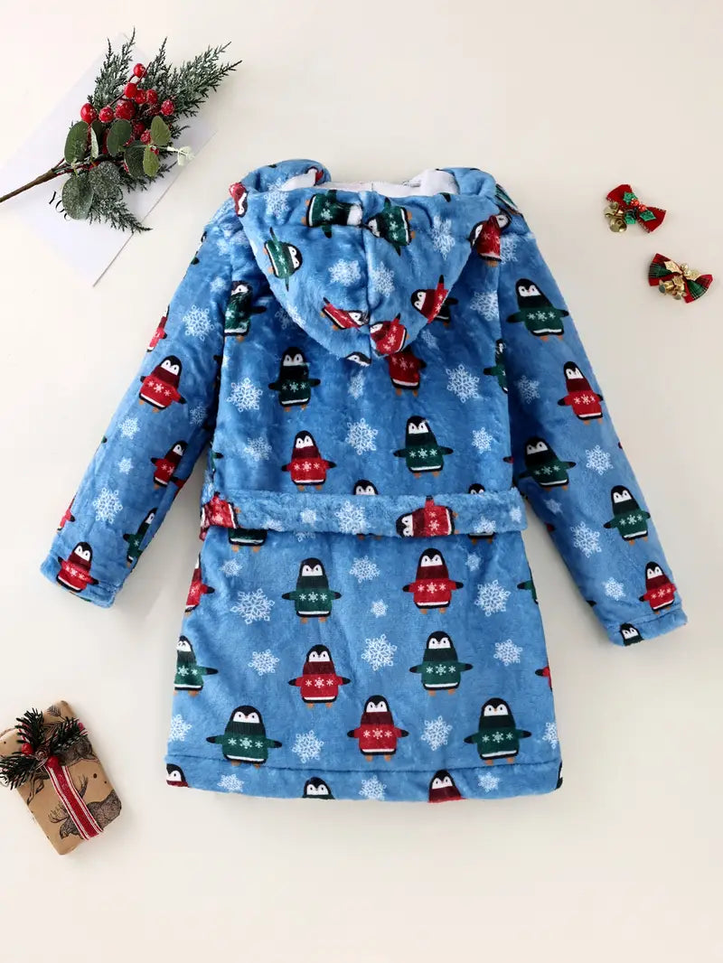 Kids' penguin print fleece bathrobe Image