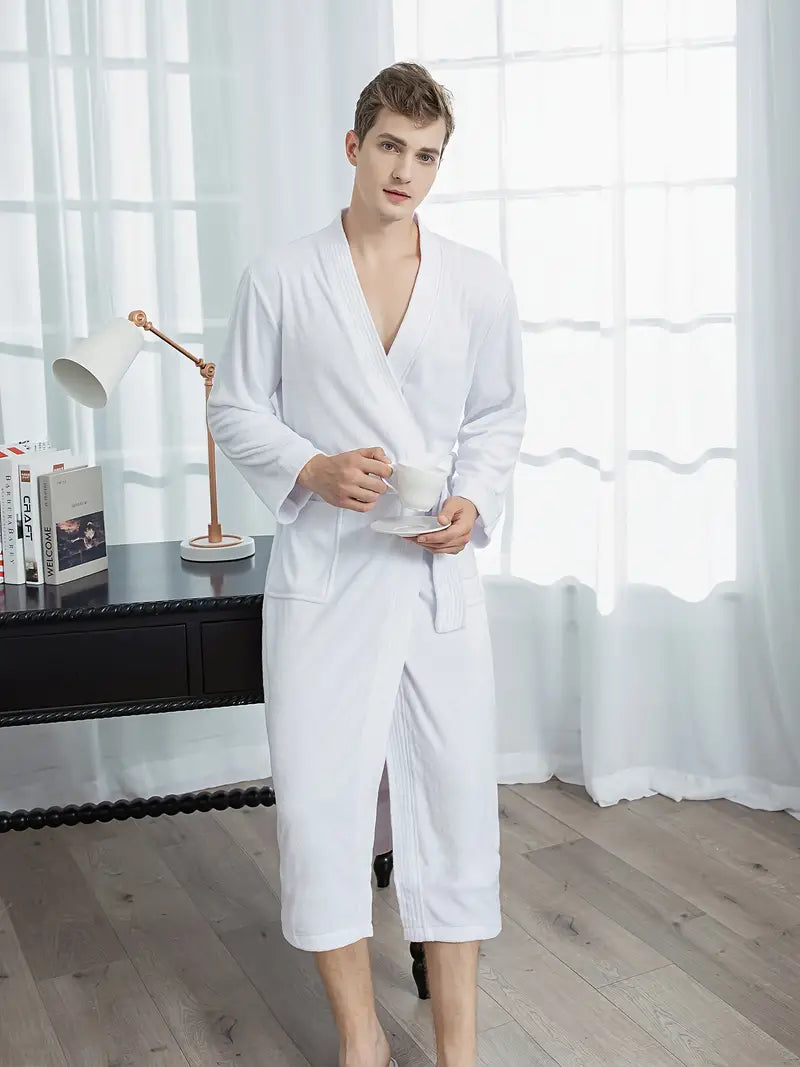 Men's long cotton towel robe