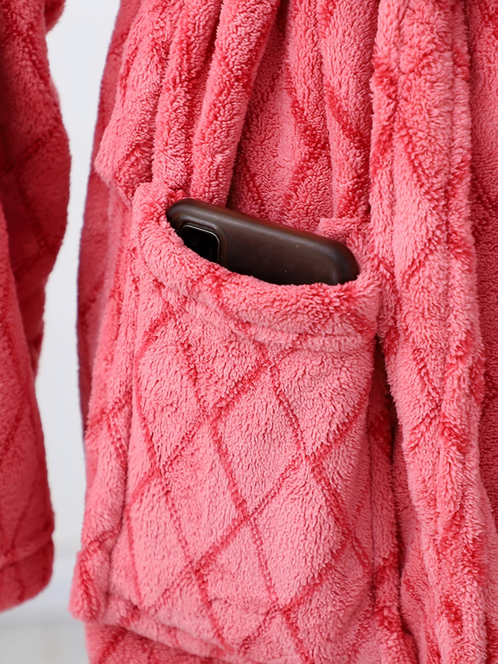 Men's blue textured hooded fleece dressing gown