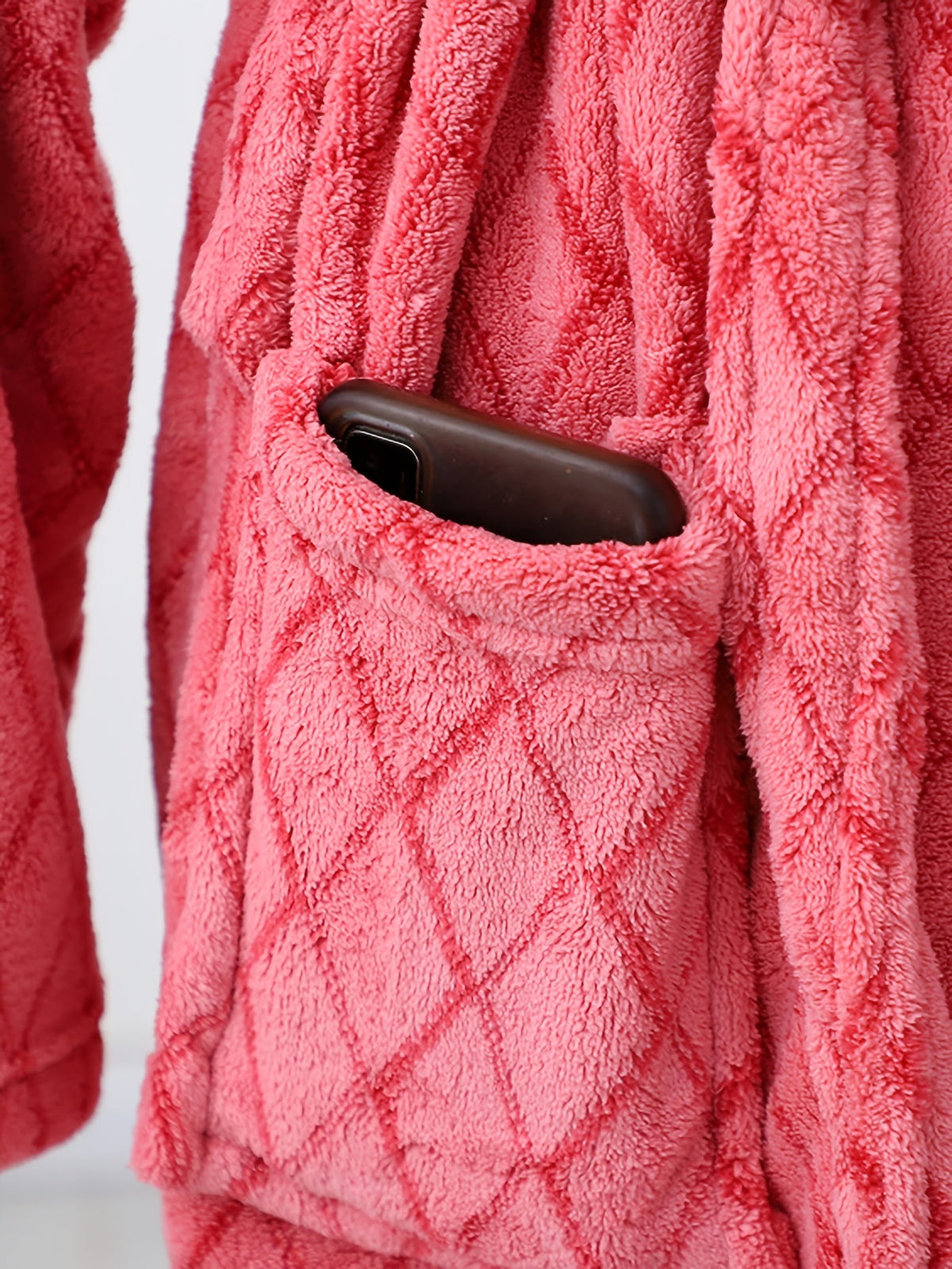 Men's blue textured hooded fleece dressing gown
