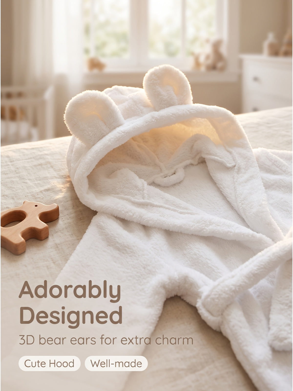 Newborn white hooded bathrobe