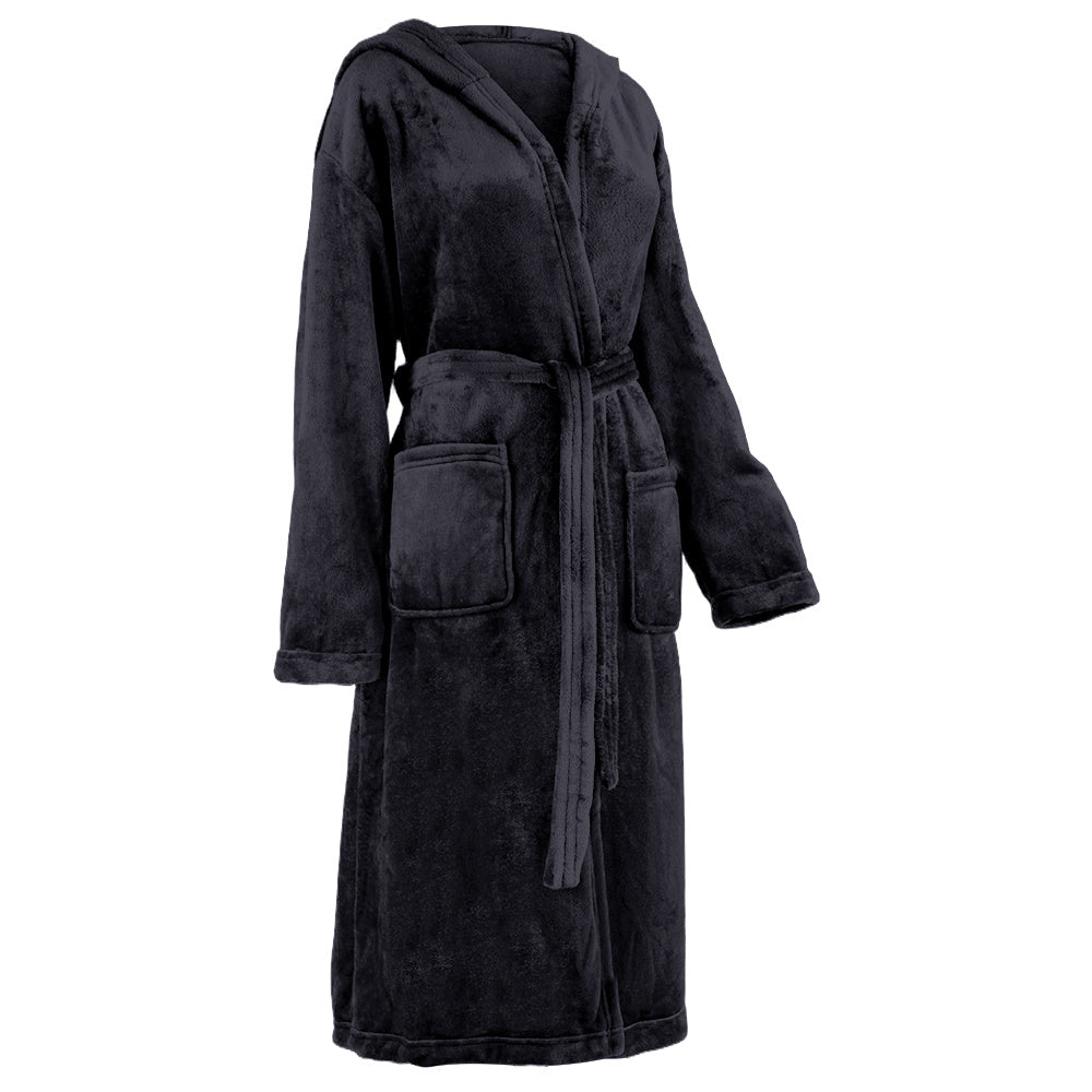 Unisex black hooded bathrobe