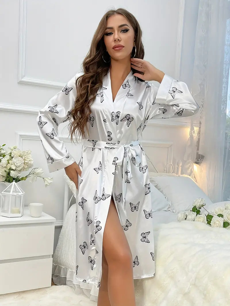 Peignoir Papillon en Satin Blanc