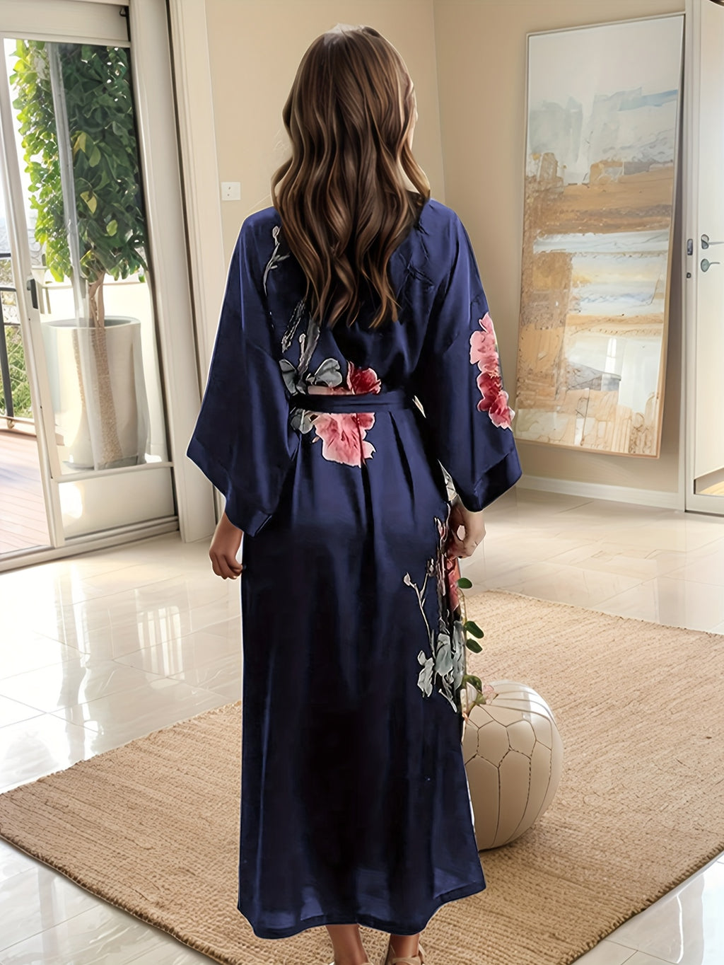 Women's plus size floral satin robe