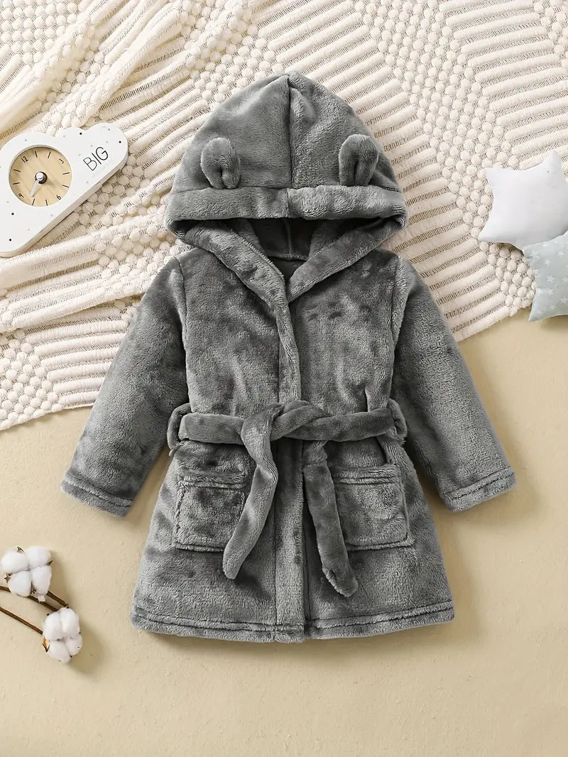 Baby fleece bathrobe with ears — Grey