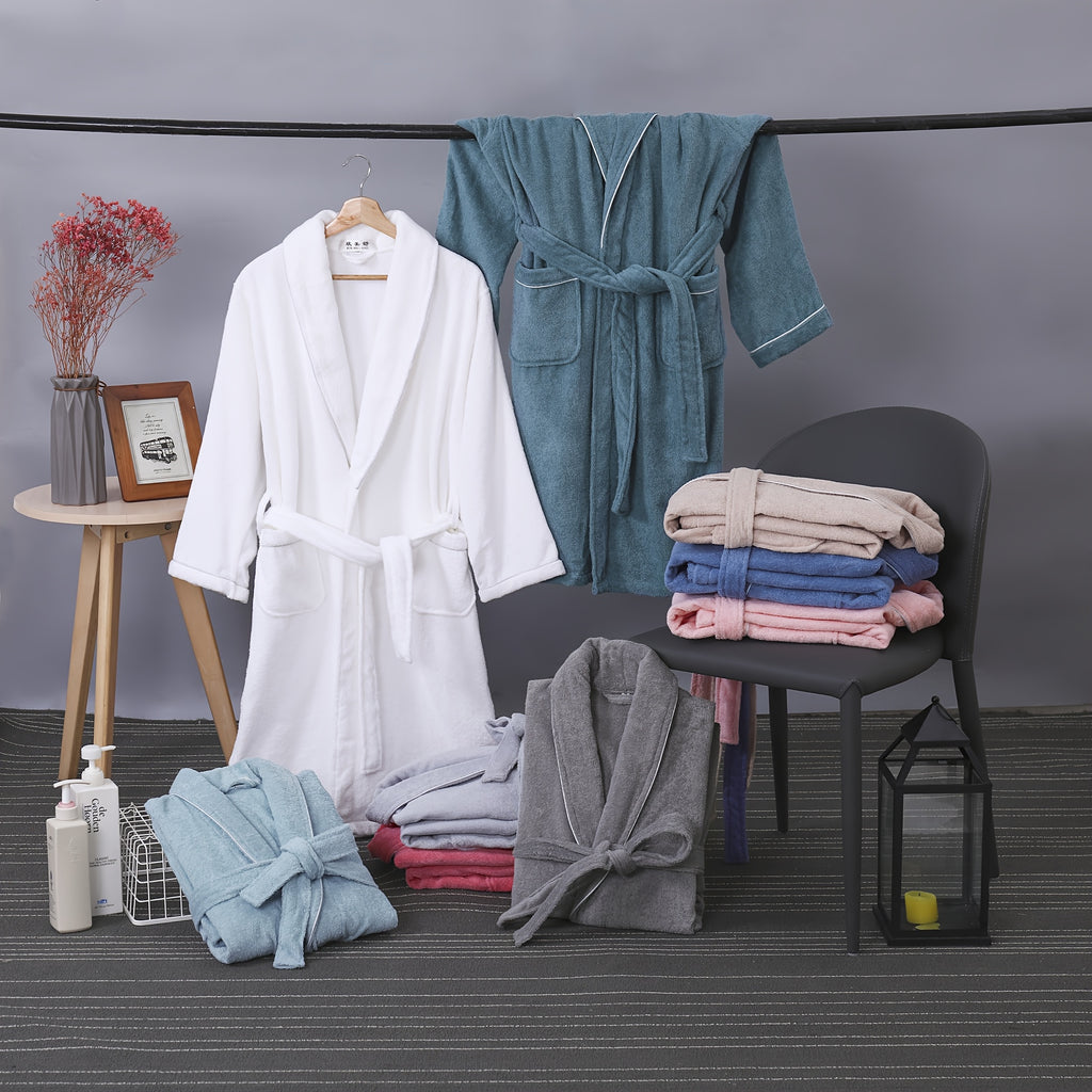 Unisex pink long towelling bathrobe