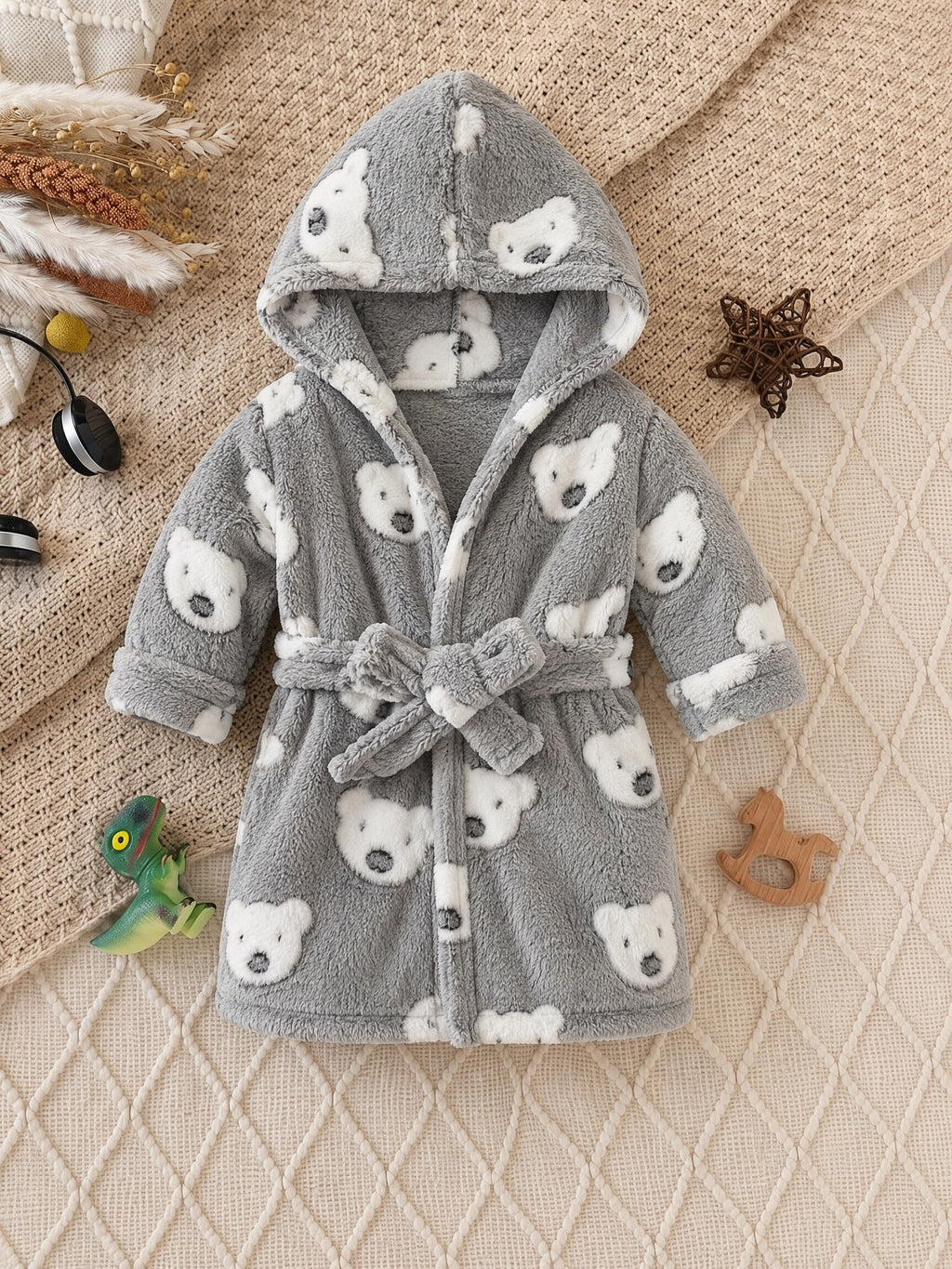 Newborn long hooded fluffy fleece dressing gown