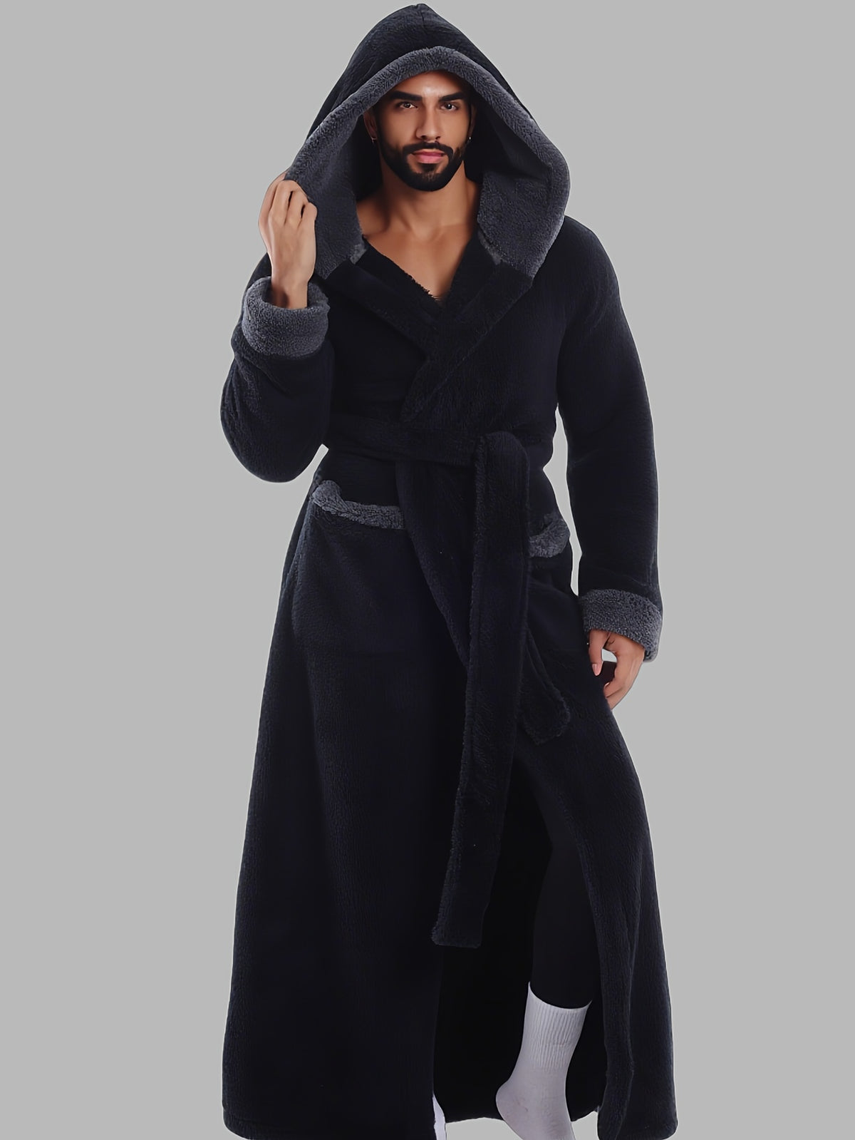 Unisex long hooded bathrobe
