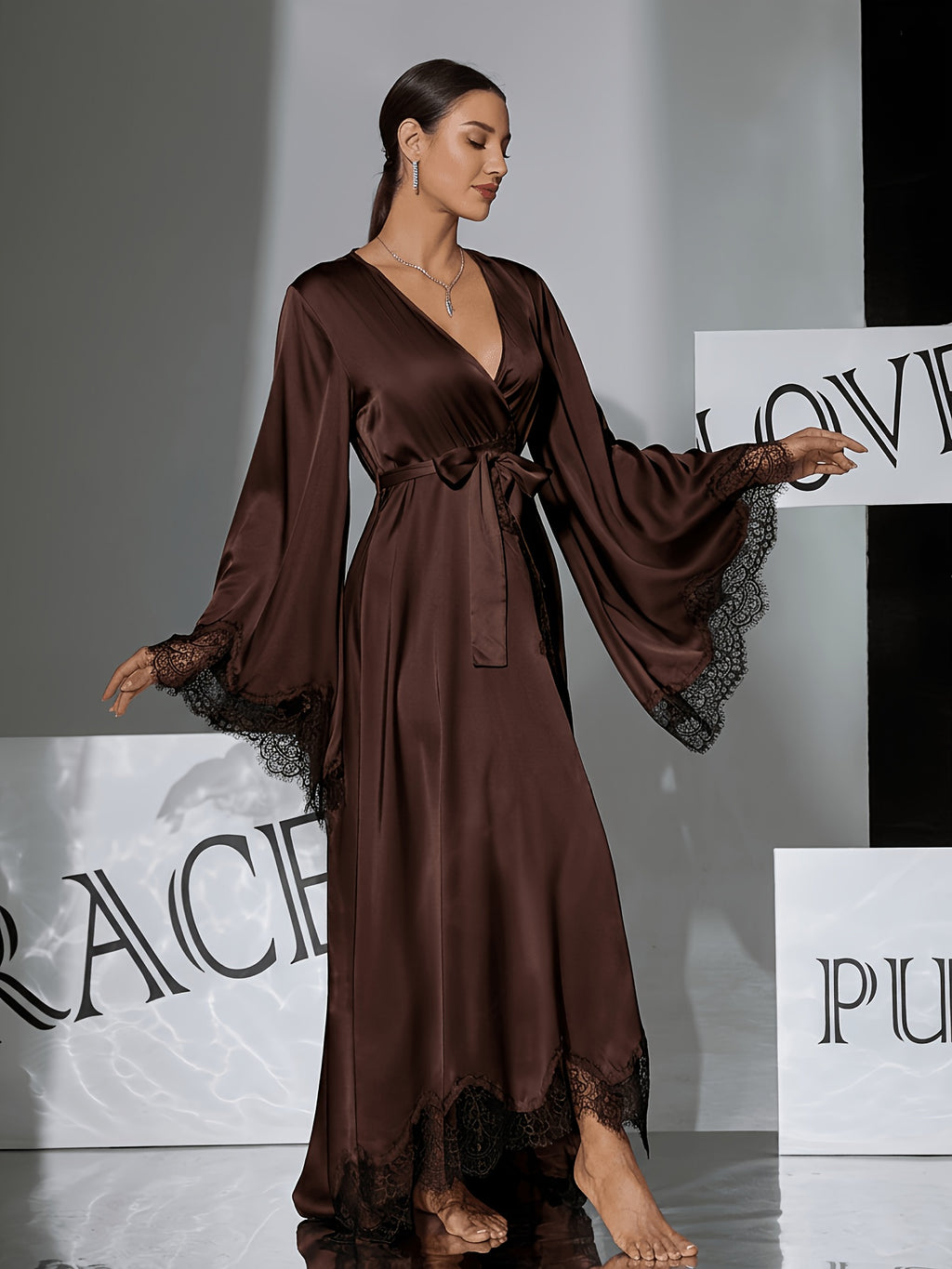 Long satin bathrobe