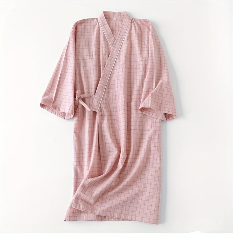 Women's pink checked kimono dressing gown