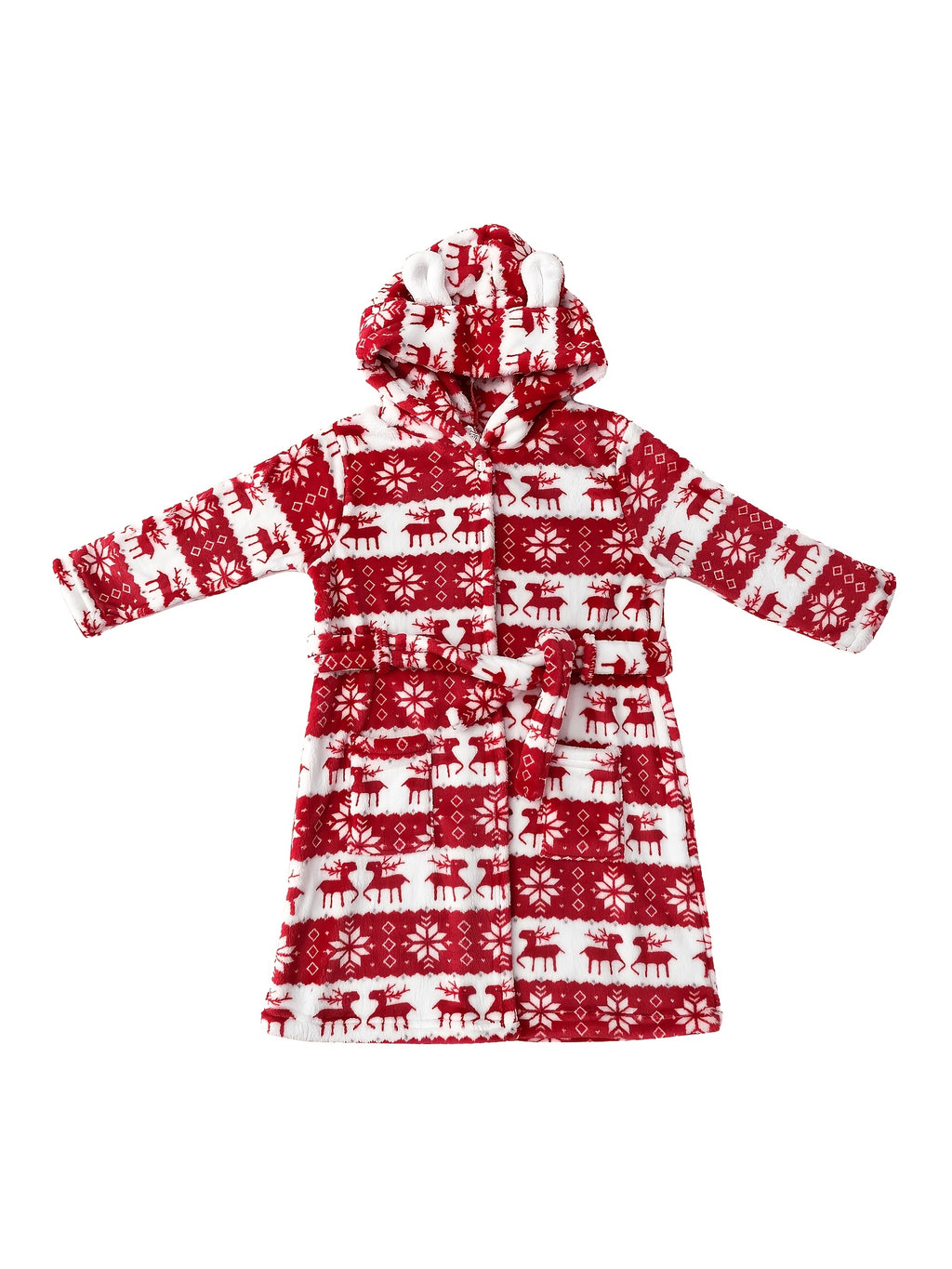 Kids' Fair Isle Christmas hooded fleece dressing gown