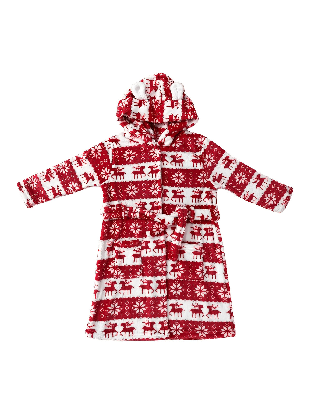 Kids' Fair Isle Christmas hooded fleece dressing gown