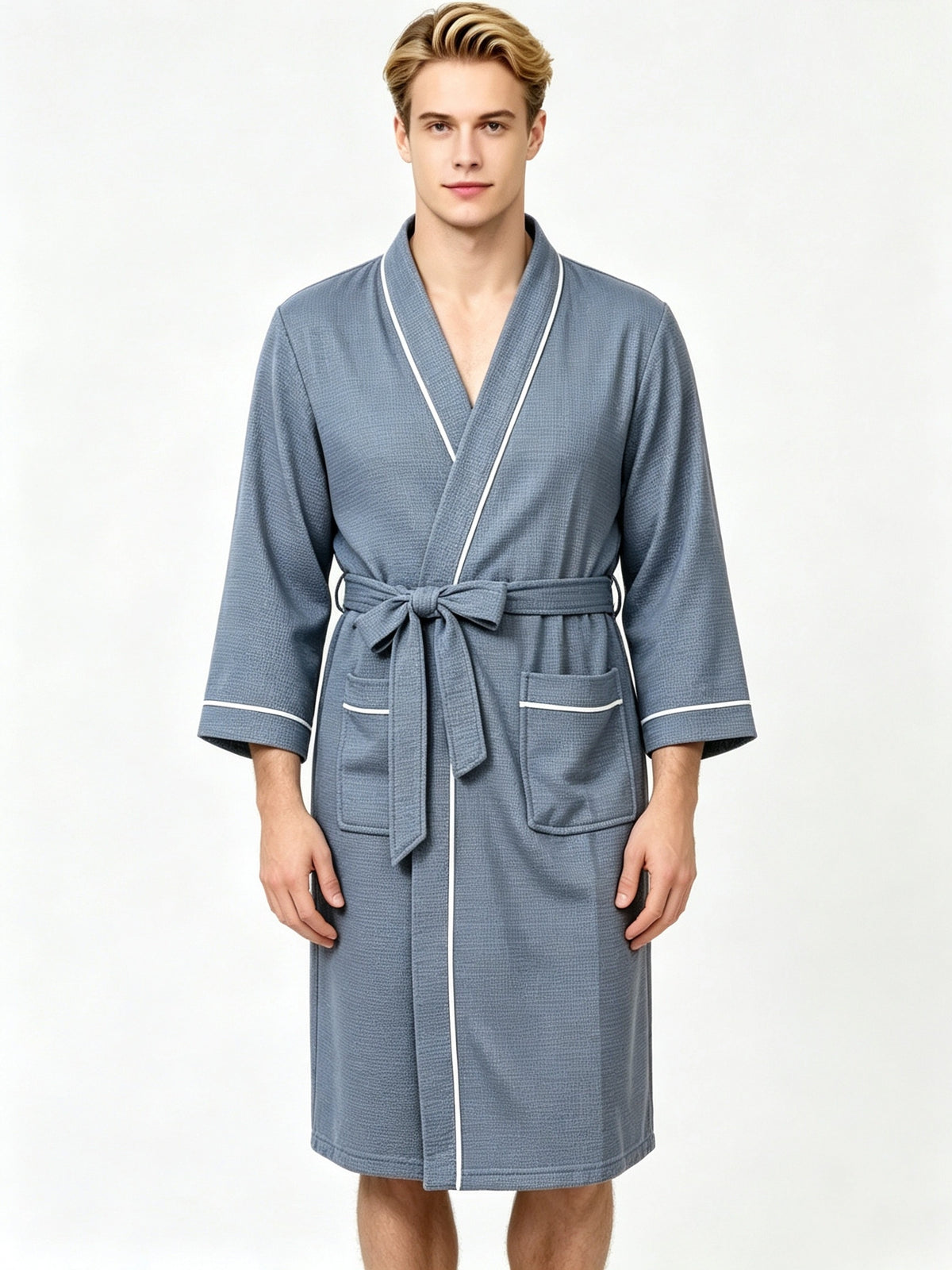 Women's long waffle bathrobe, lightweight