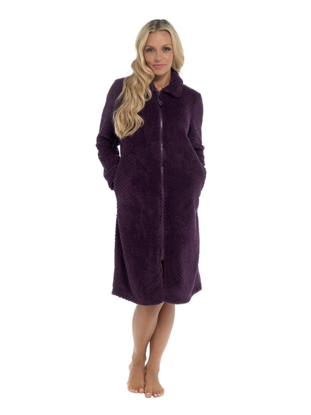 Women's waffle fleece zip-up dressing gown