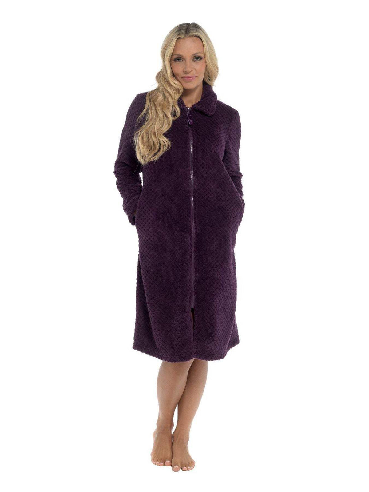 Women's waffle fleece zip-up dressing gown