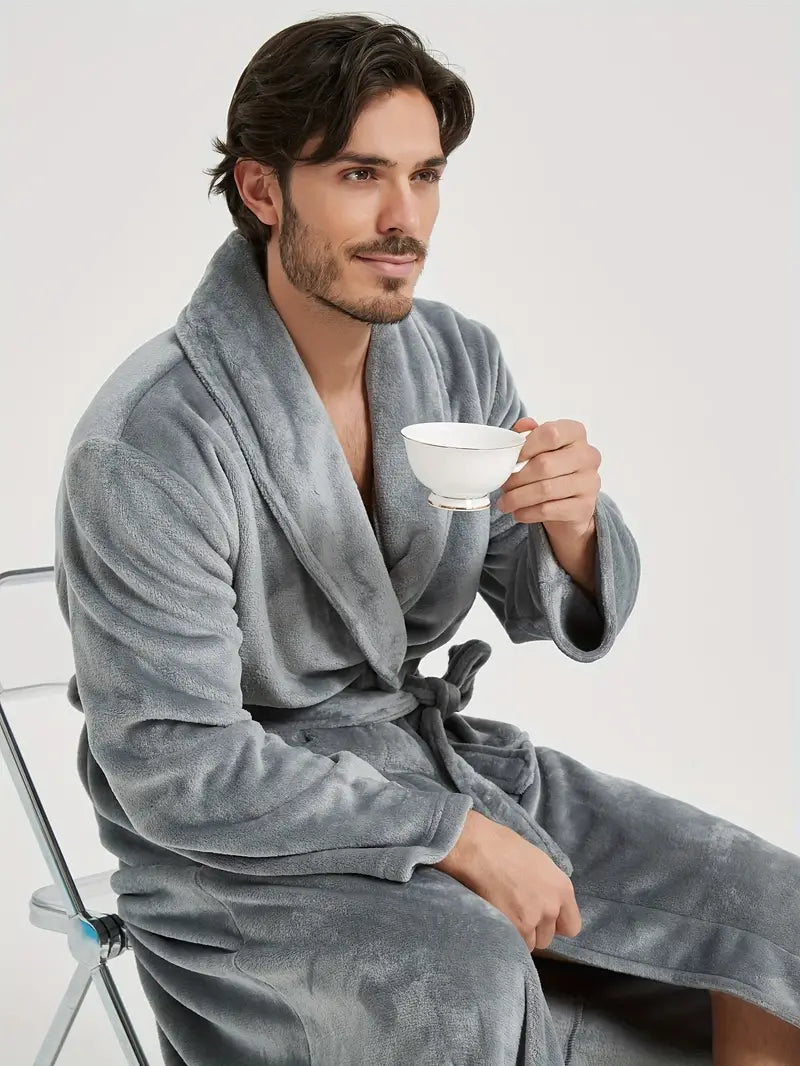 Men's thick fleece bathrobe