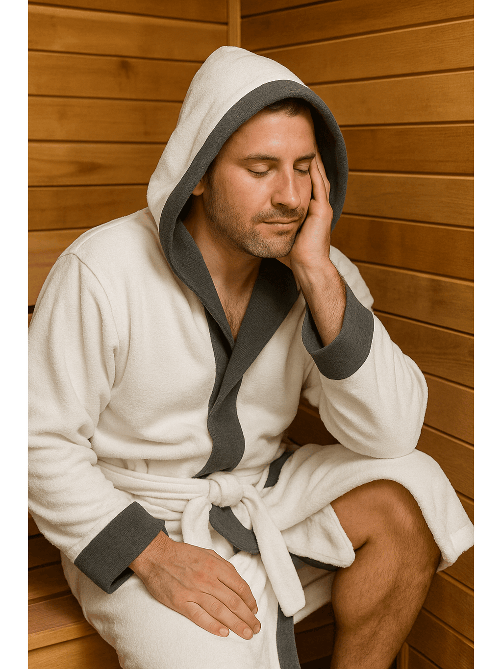 Men's hooded terry towelling bathrobe
