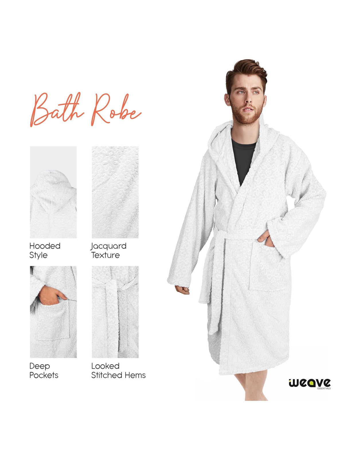 Unisex long hooded terry towelling bathrobe