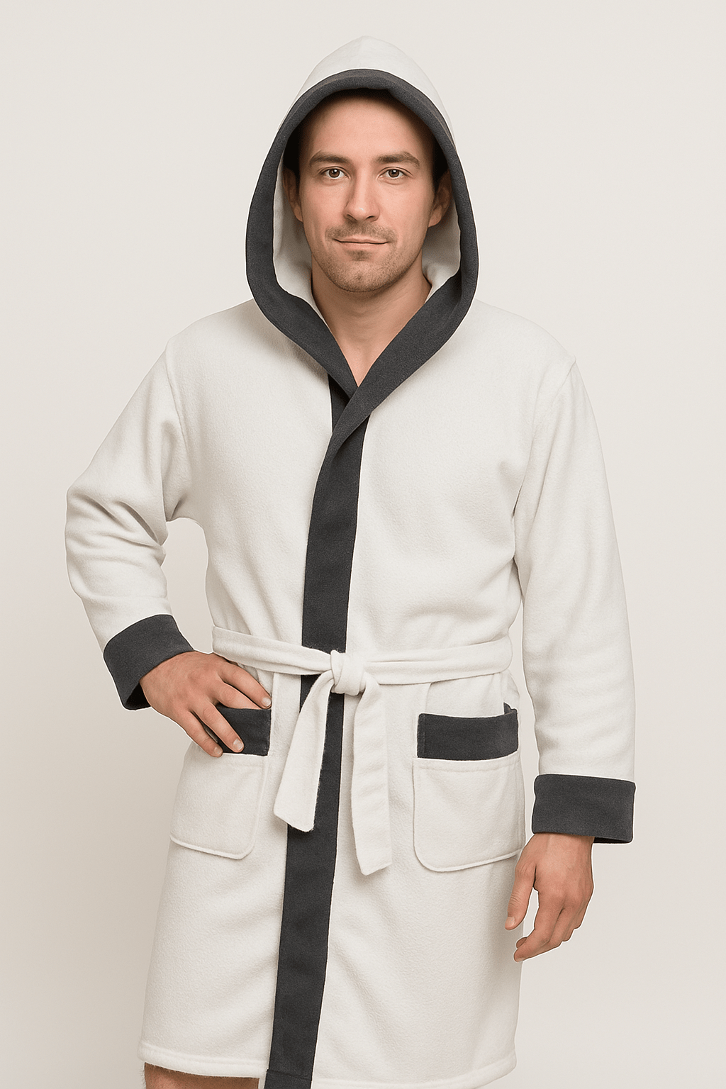 Men's hooded terry towelling bathrobe
