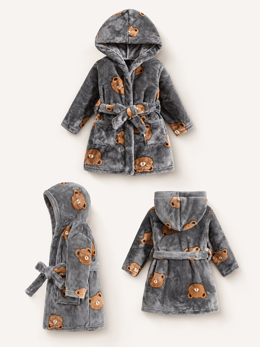 Baby grey long hooded bathrobe