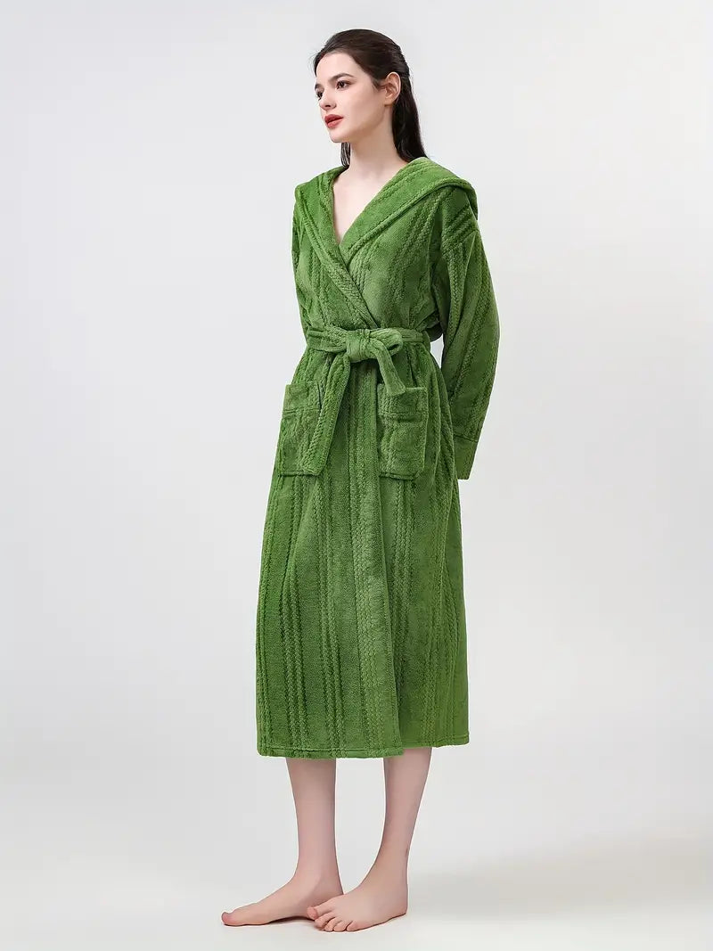 Petite hooded fleece bathrobe