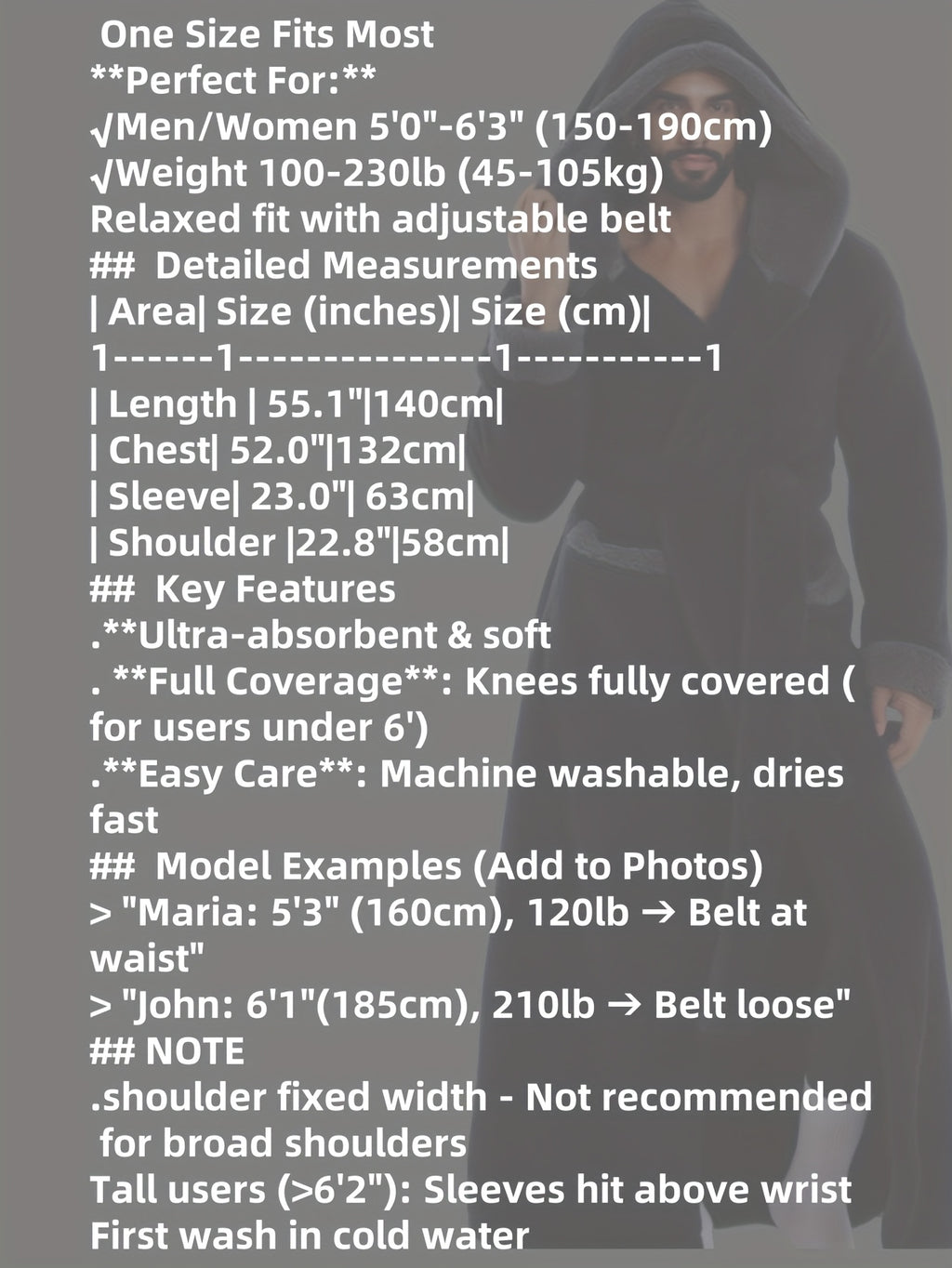 Unisex long hooded bathrobe