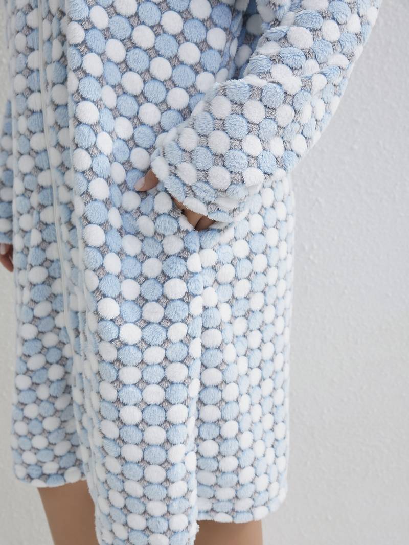 Women's short blue towelling bathrobe